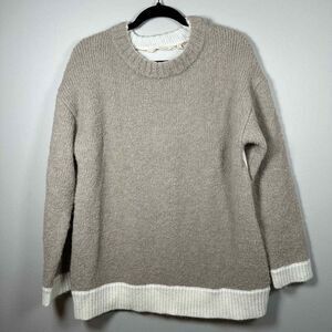 Soft Surroundings Medium Tan and Cream Wool Alpaca Blend Crewneck Sweater